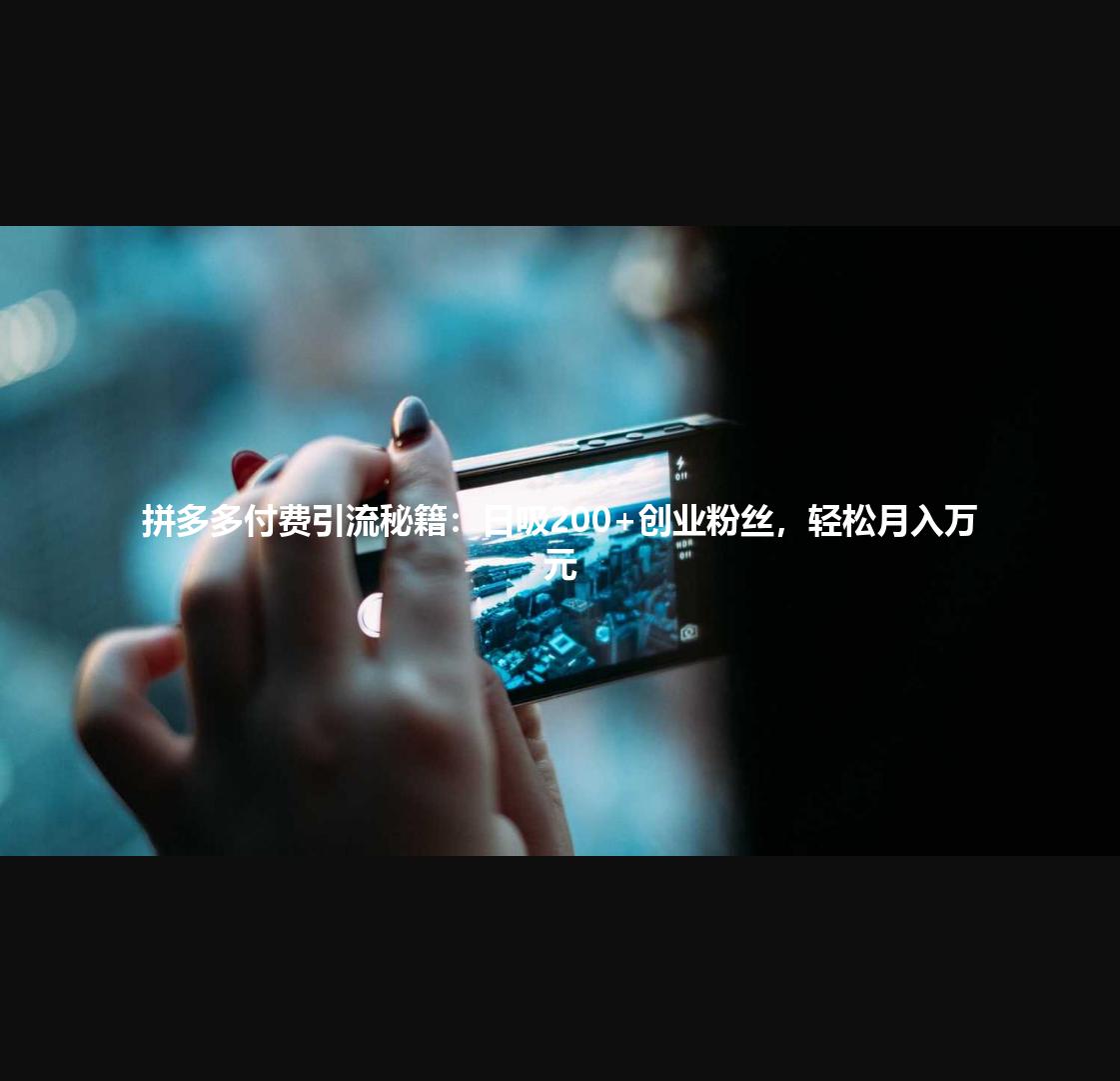 拼多多付费引流秘籍:日吸200+创业粉丝,轻松月入万元
