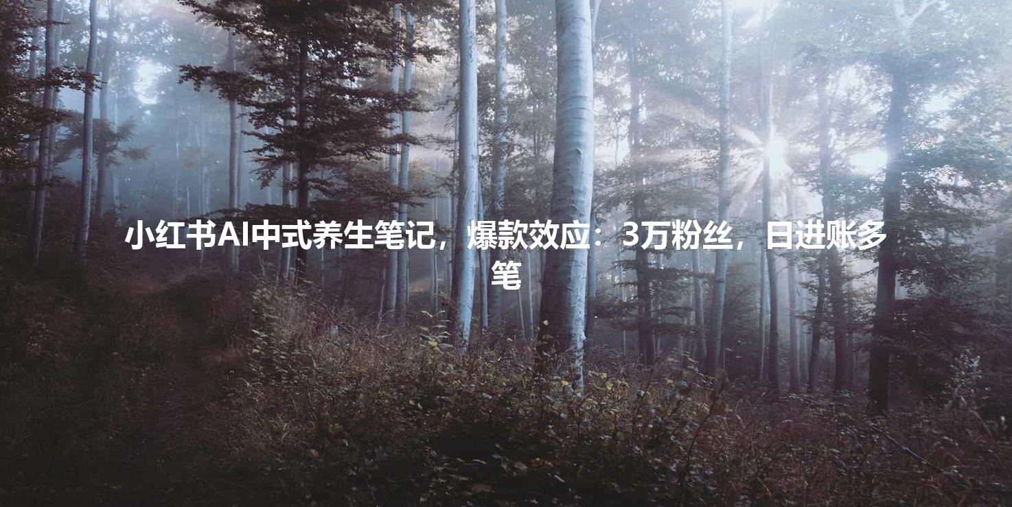 小红书AI中式养生笔记，爆款效应：3万粉丝，日进账多笔
